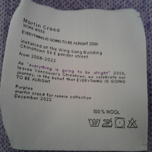 Purples Martin Creed for Rennie collection Gallery Wool Blanket/Throw - Picture 2 of 9